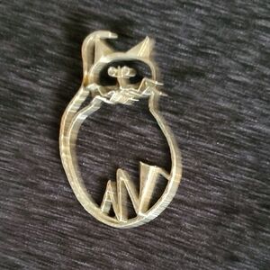 Cookie Lee LARGE CAT FELINE  Silouette  Outline Pin BROOCH Vintage Silver Tone